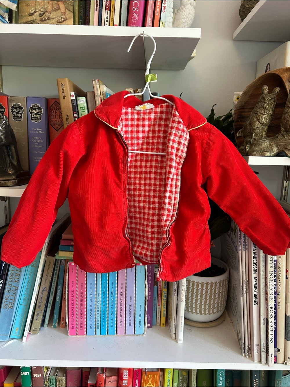 Red Kids Jean-Style Jacket with Checked Lining